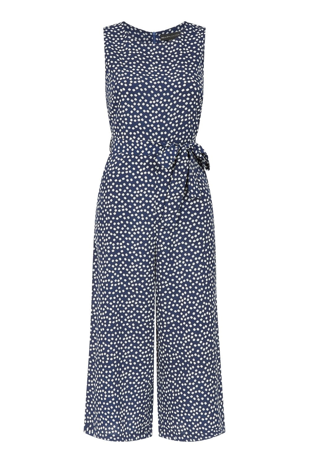 Mela Navy Ditsy Daisy Sleeveless Culotte Jumpsuit Mela