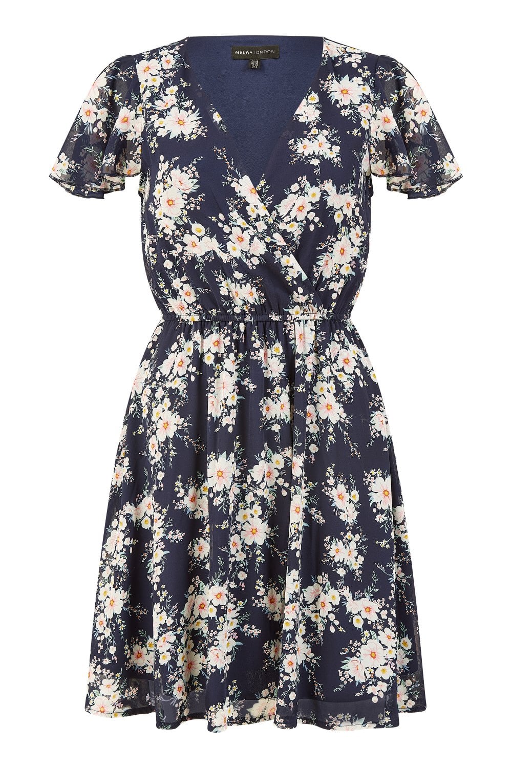 Mela Navy Floral Blossom Print Skater Dress Mela