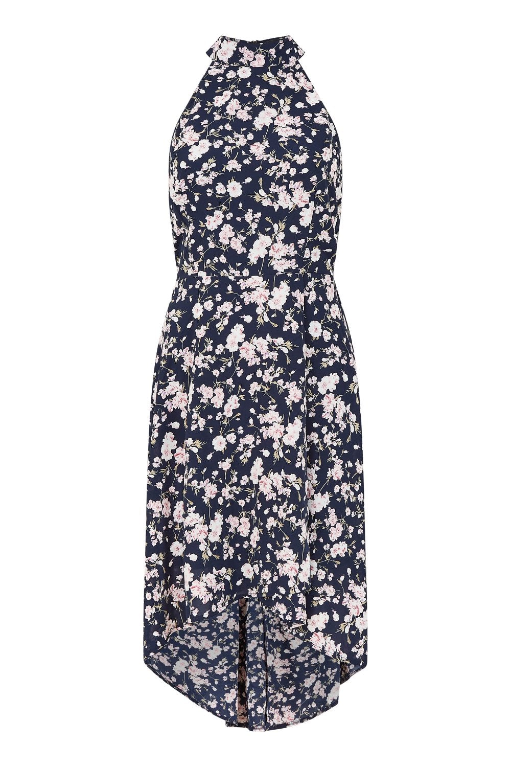 Mela Navy Floral Halter Neck High Low Dress Mela