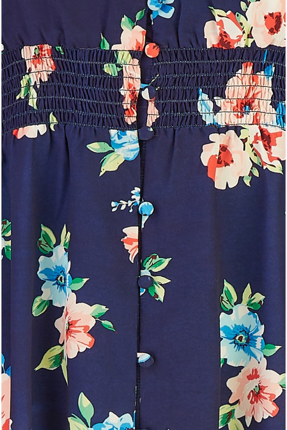 Mela Navy Floral High Low Frill Midi Dress Mela