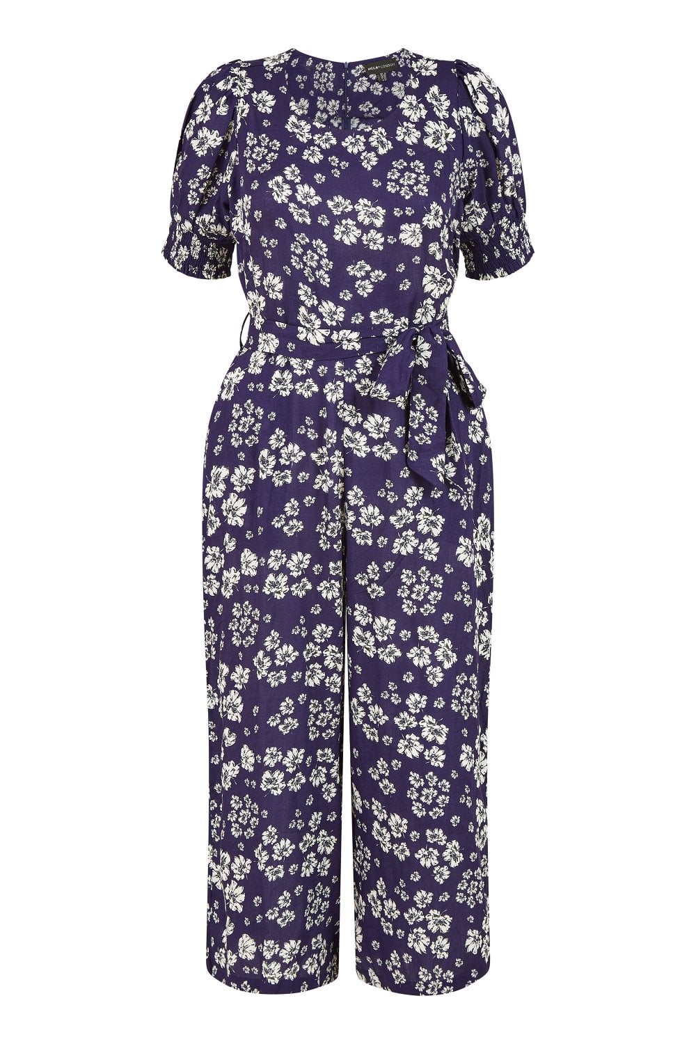 Mela Navy Floral Jumpsuit With Ruched Sleeves Yumi