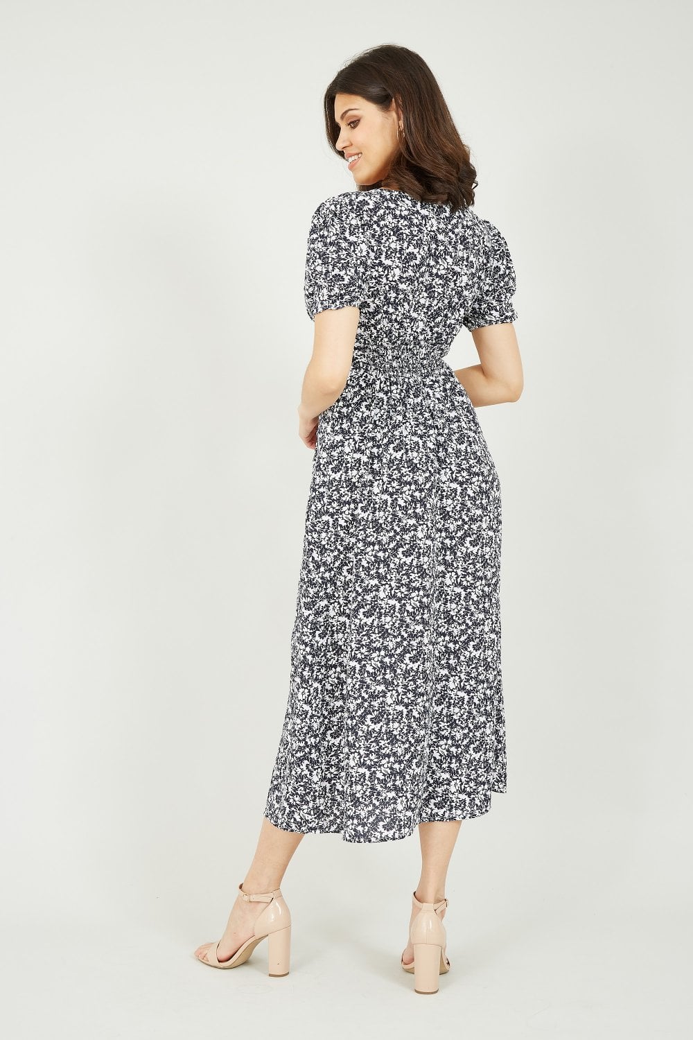 Mela Navy Floral Midi Dress With Split Detail Mela