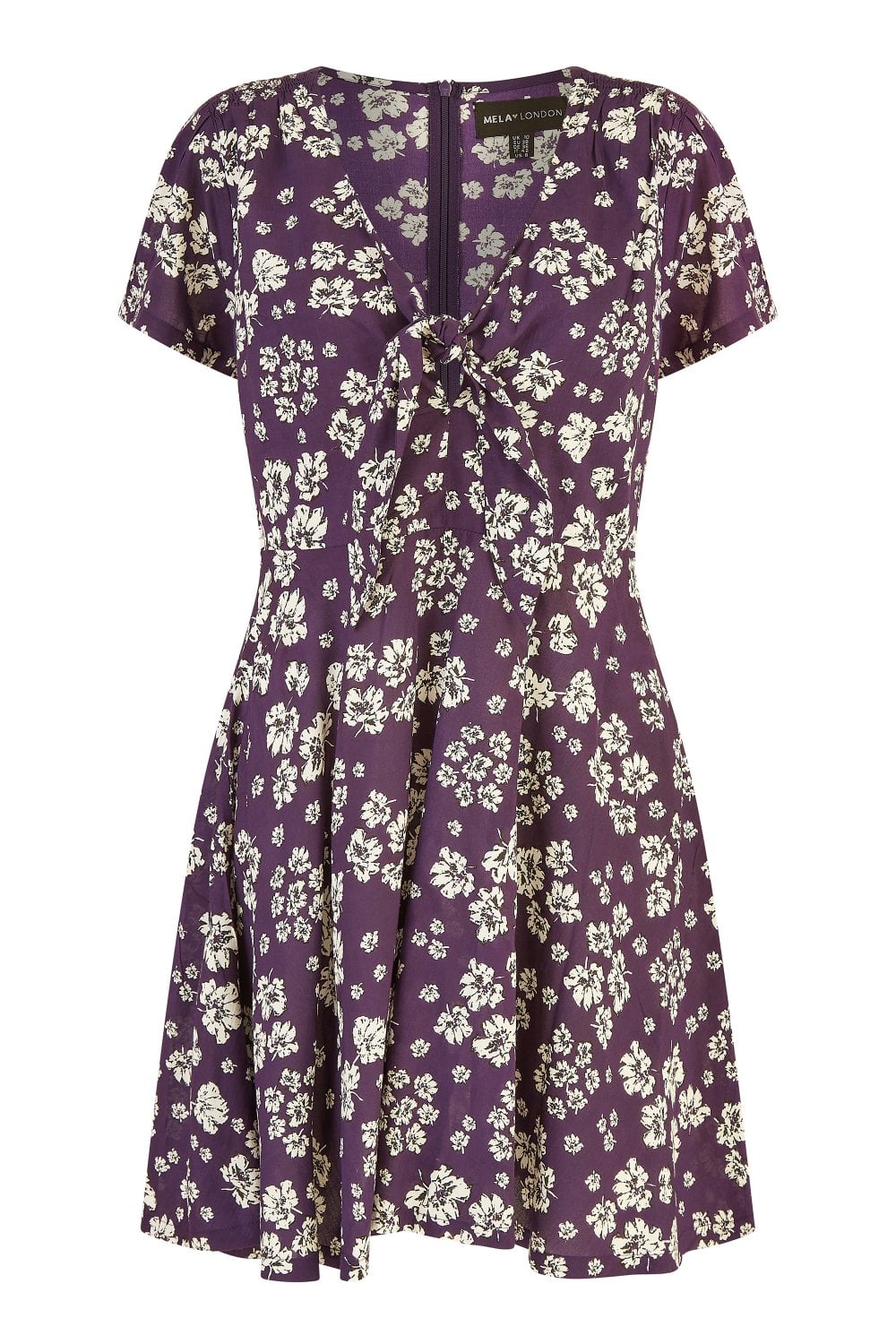 Mela Navy Floral Mini Skater Dress With Tie Front Mela