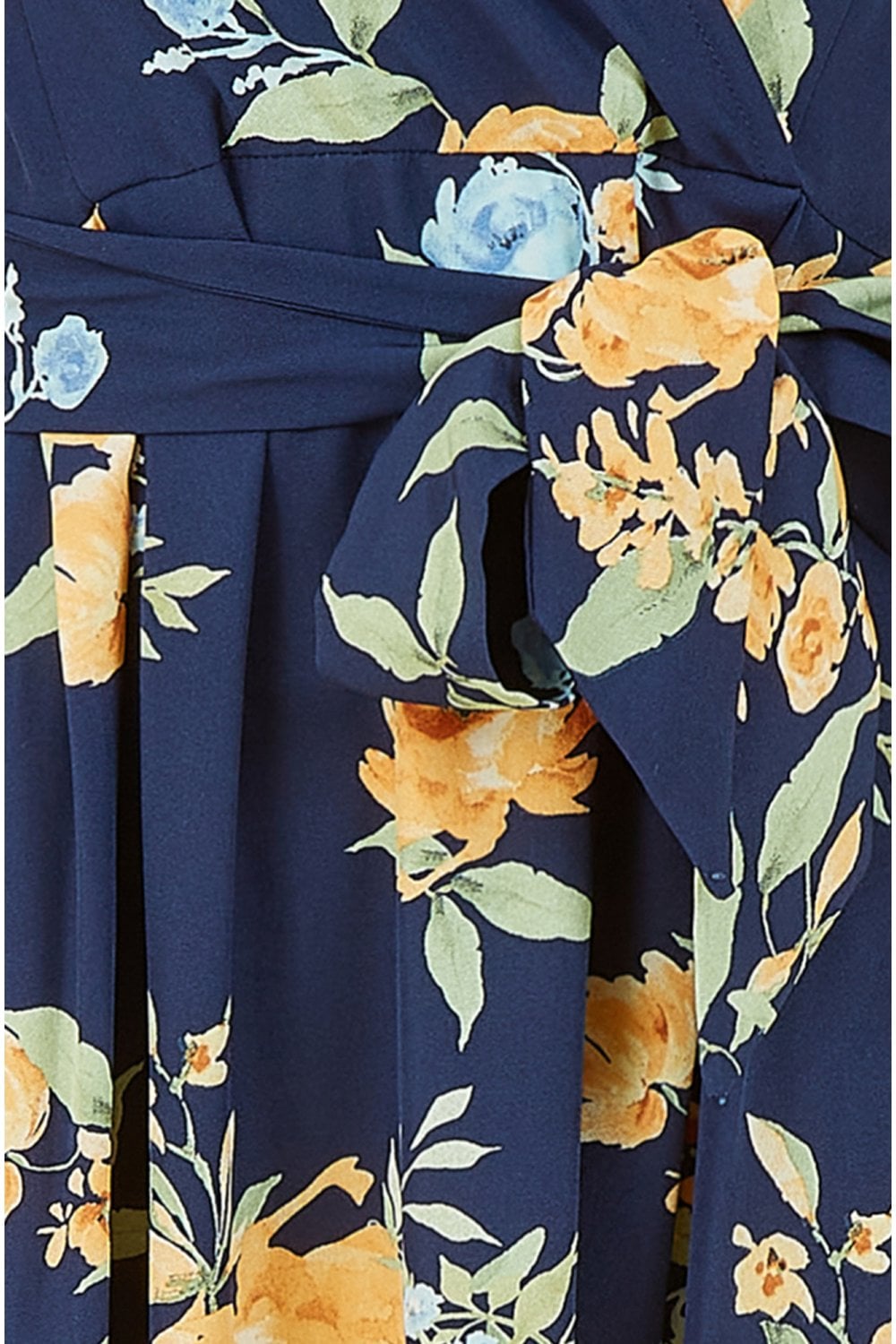 Mela Navy Floral Print Dipped Hem Wrap Dress Yumi