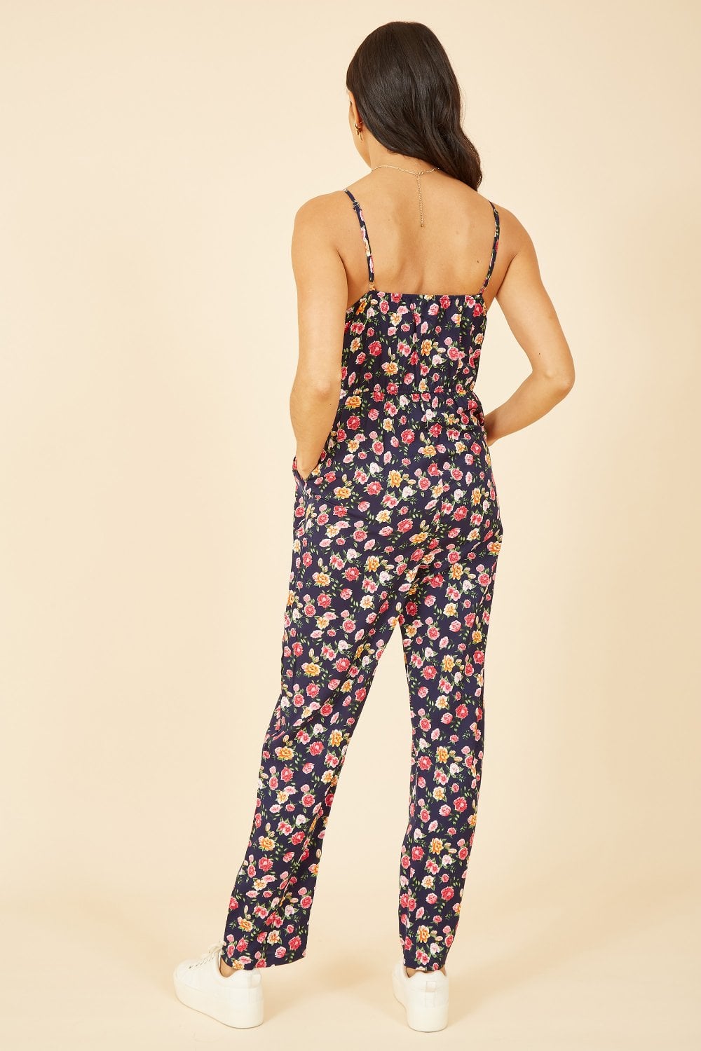 Mela Navy Floral Print Wrap Over Strappy Jumpsuit Mela