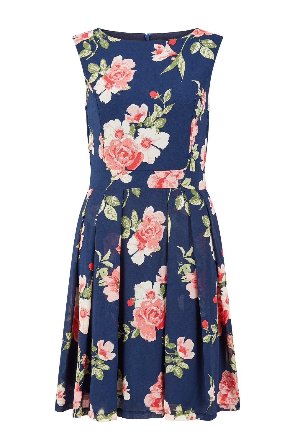 Mela Navy Floral Skater Dress With Scoop Back Yumi