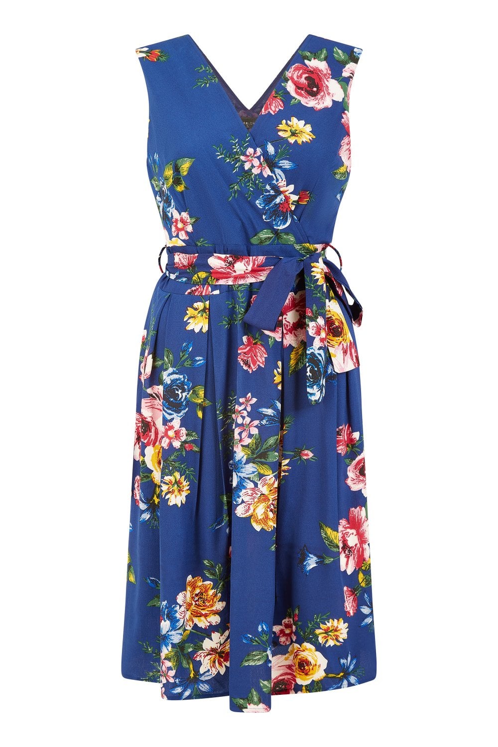 Mela Navy Floral Wrap Over Midi Skater Dress Mela