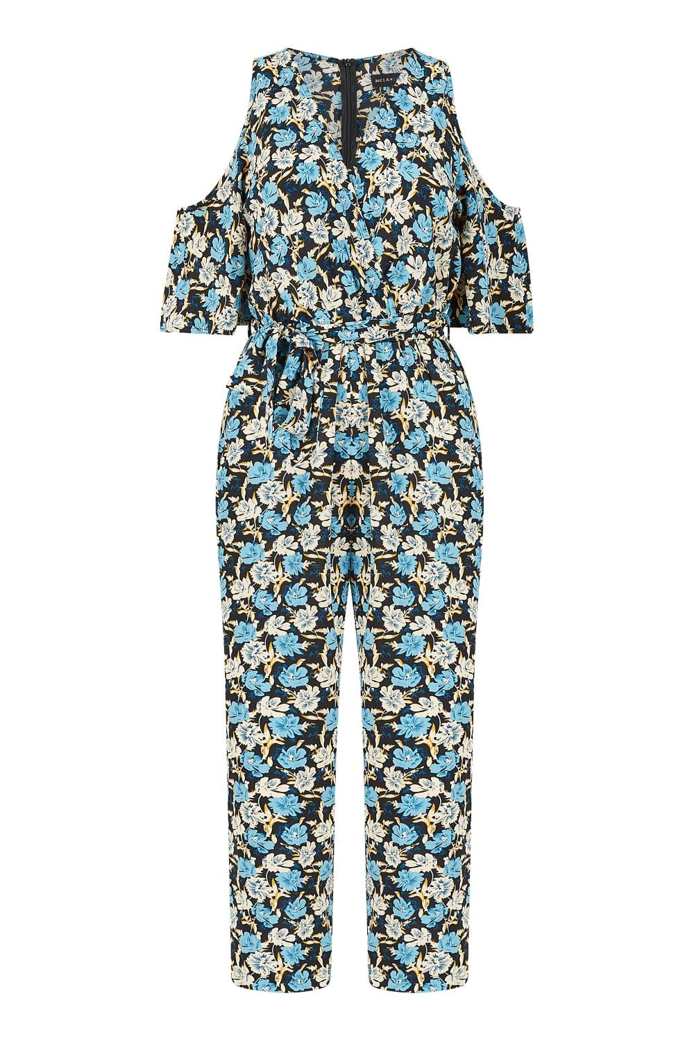 Mela Navy Flower Cold Shoulder Jumpsuit Mela