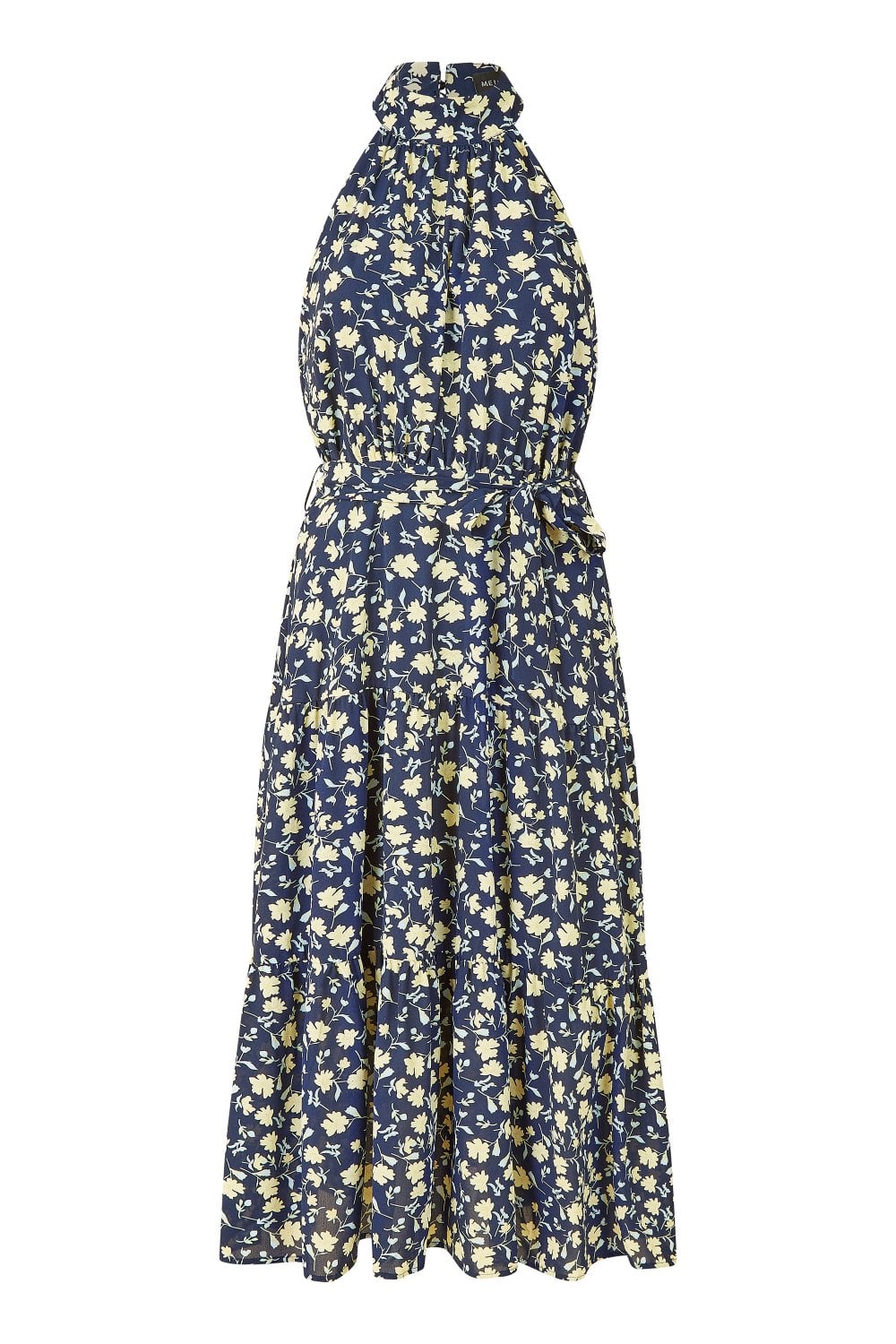 Mela Navy Halter Neck Floral Midi Dress Yumi