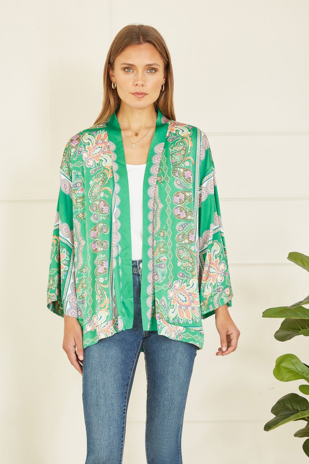 Mela Navy Paisley Print Satin Kimono Yumi