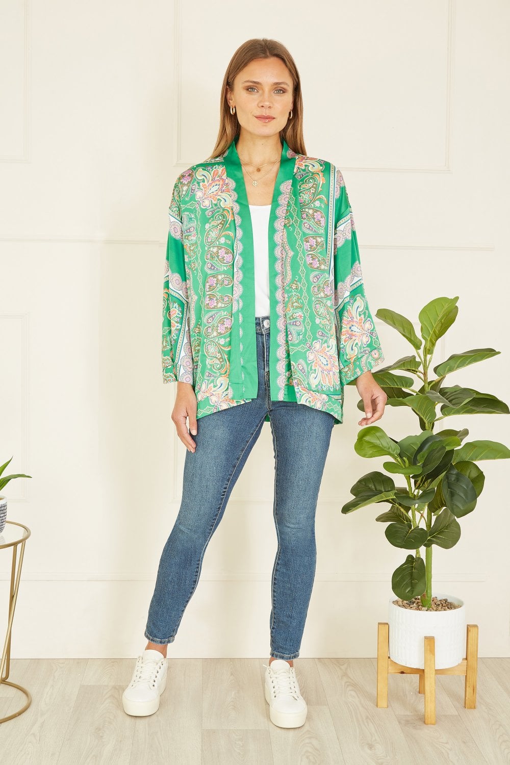 Mela Navy Paisley Print Satin Kimono Yumi