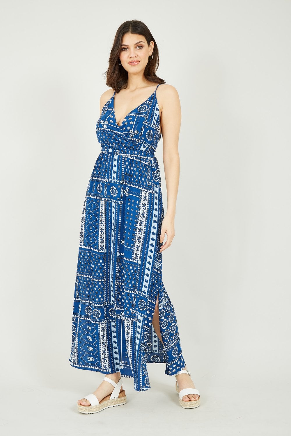 Mela Navy Scarf Printed Maxi Dress With Tie Back Mela