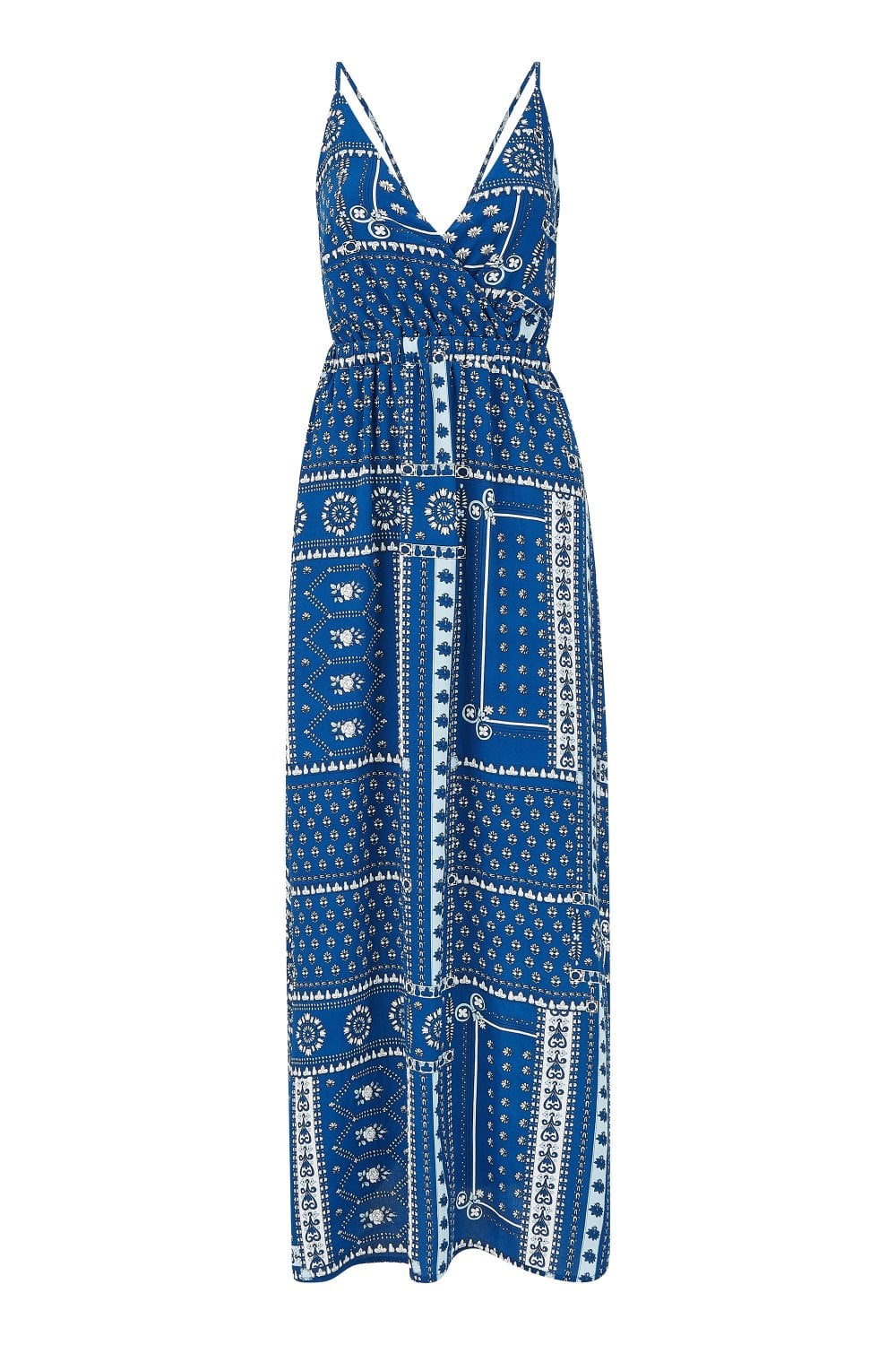 Mela Navy Scarf Printed Maxi Dress With Tie Back Mela