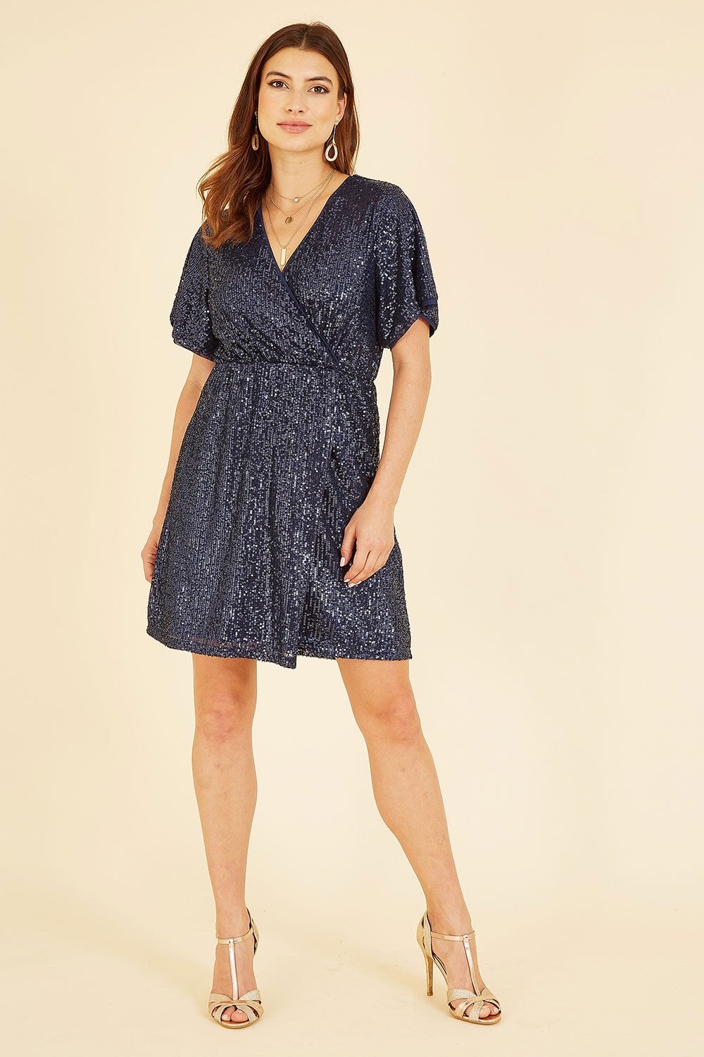 Mela Navy Sequin Kimono Sleeve Wrap Dress DRES OCCASION Yumi