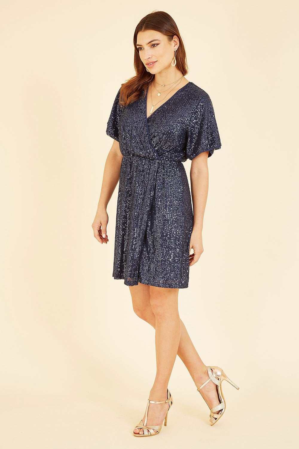 Mela Navy Sequin Kimono Sleeve Wrap Dress DRES OCCASION Yumi