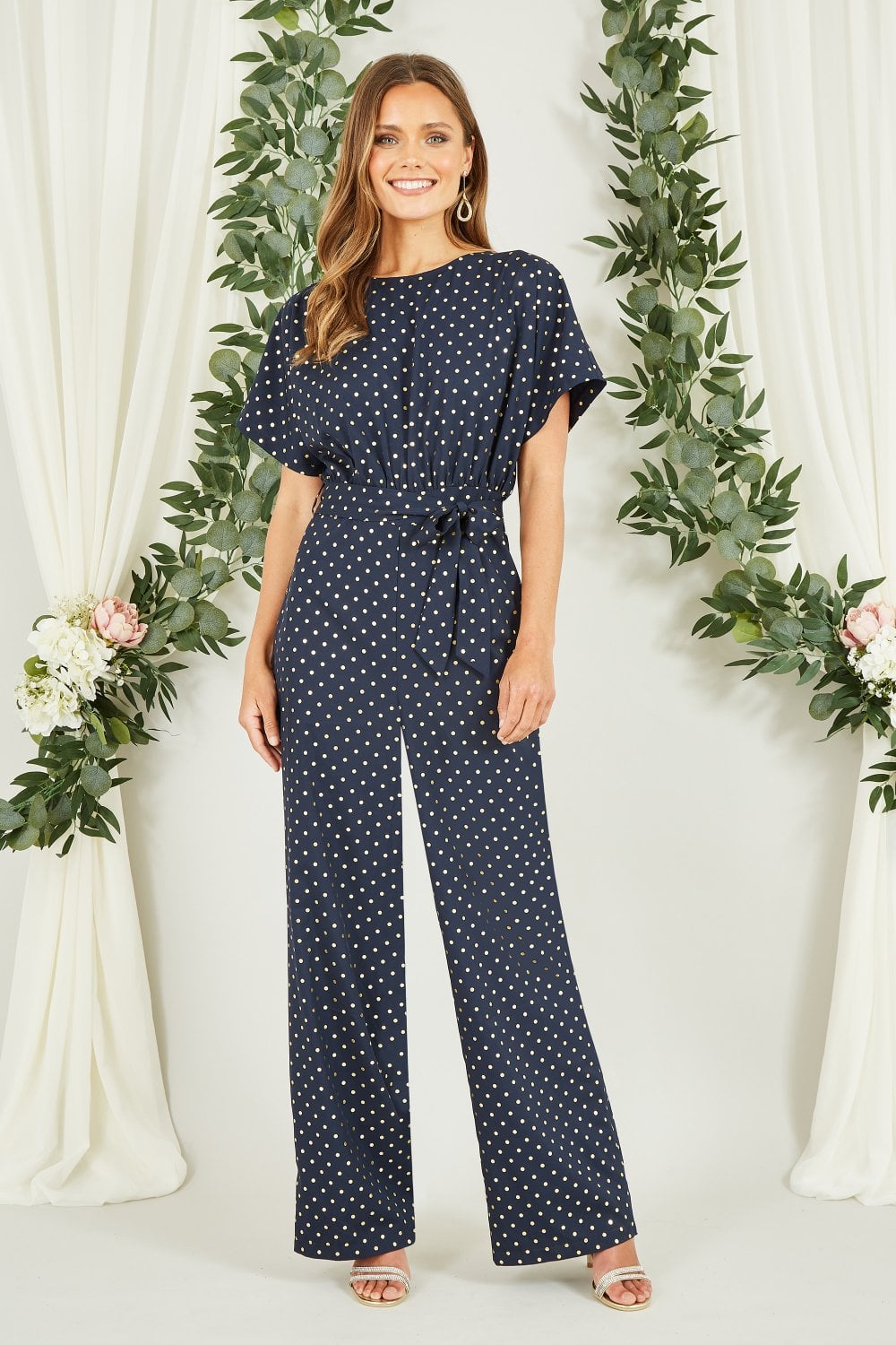 Mela Navy Spot Batwing Jumpsuit Mela