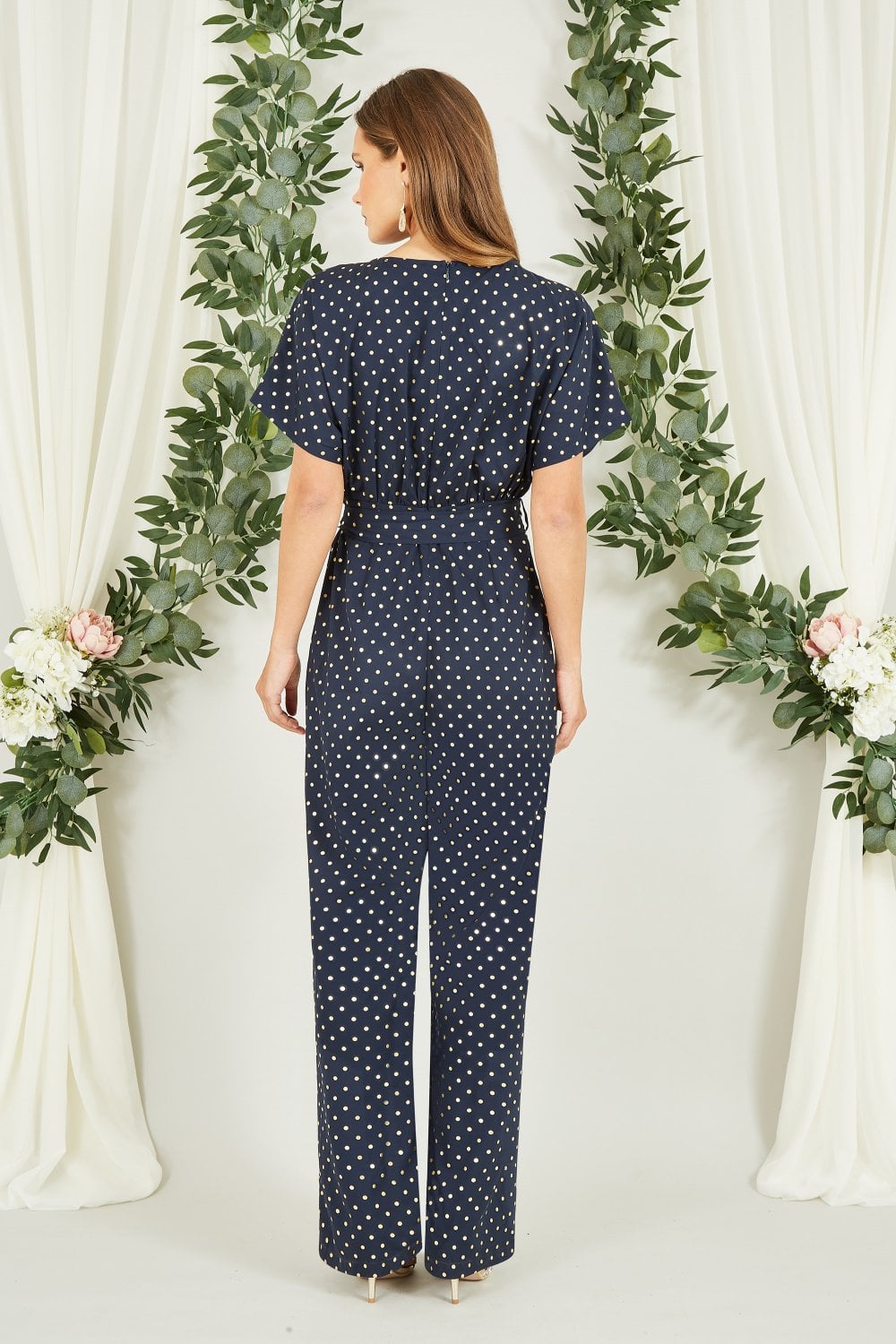 Mela Navy Spot Batwing Jumpsuit Mela