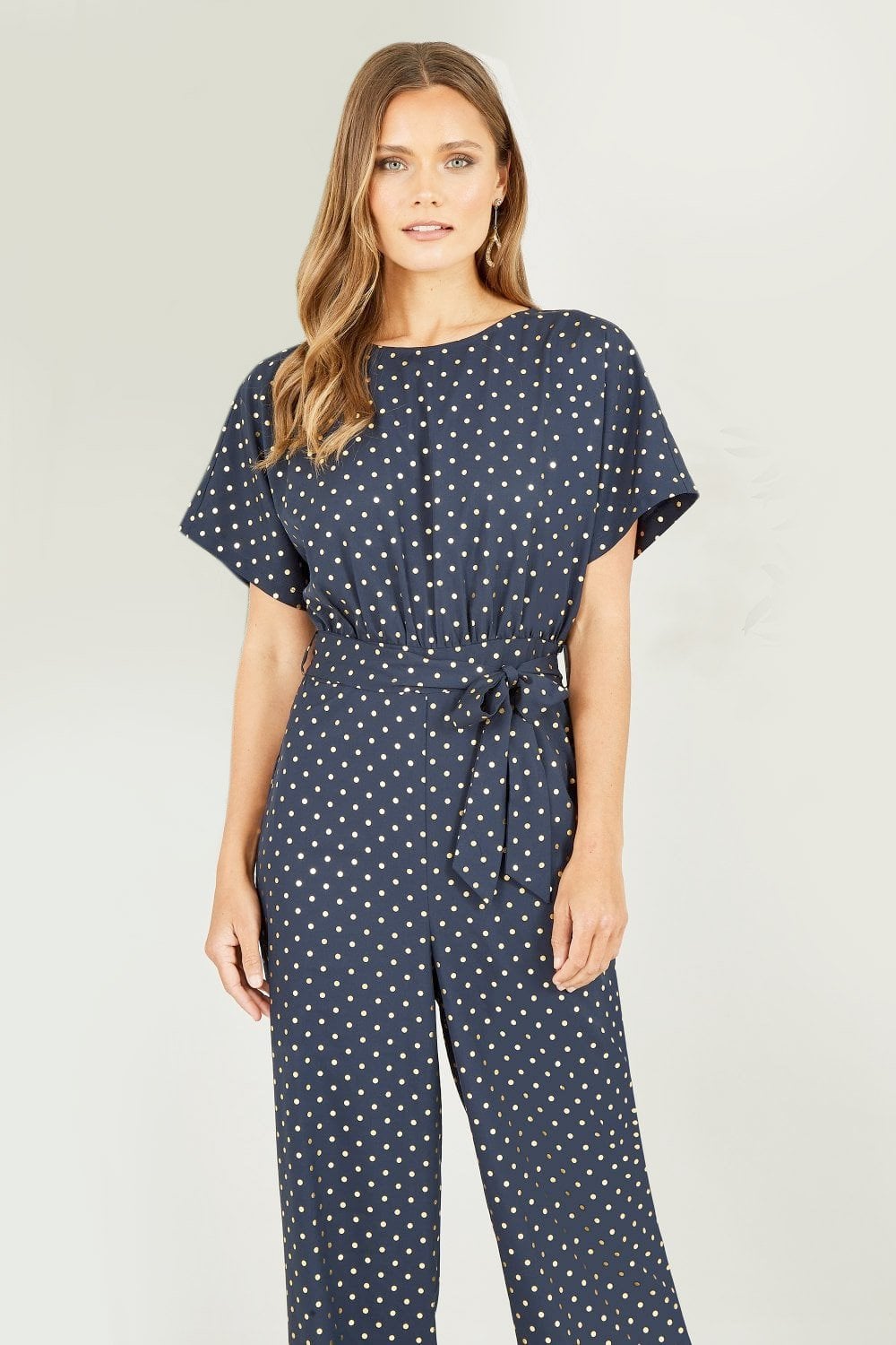 Mela Navy Spot Batwing Jumpsuit Mela