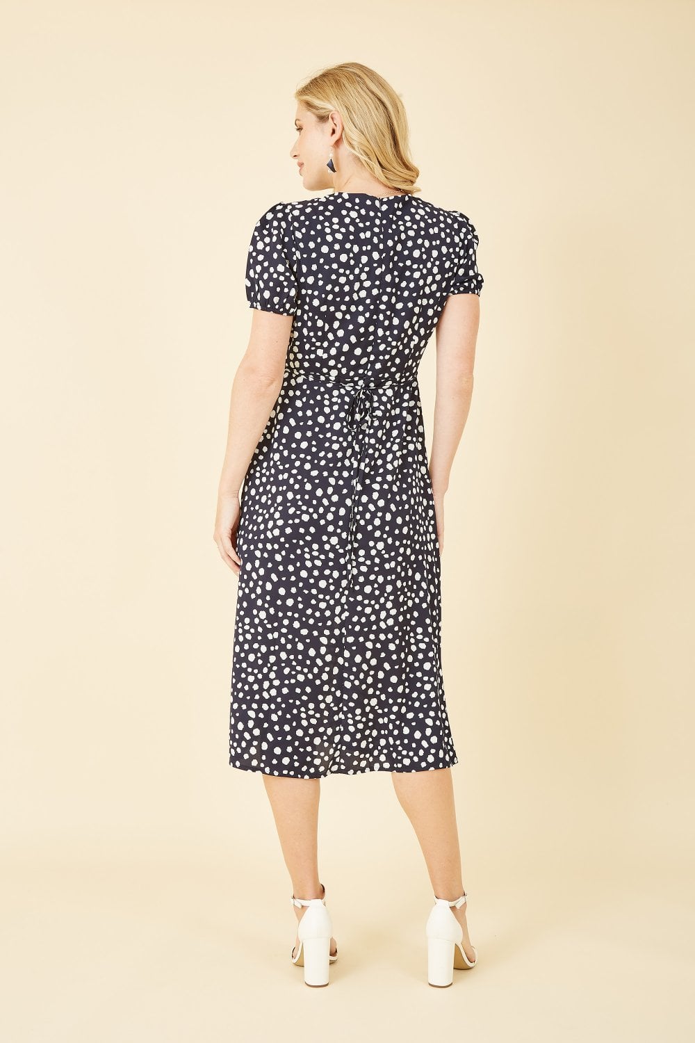 Mela Navy Spot Midi Tea Dress Mela