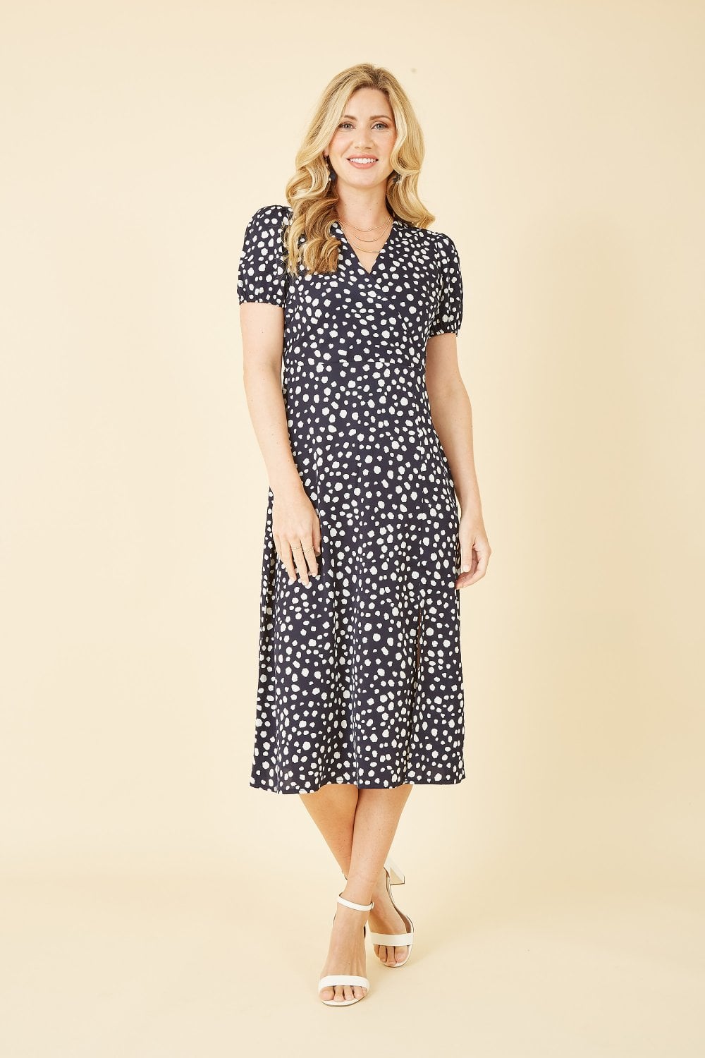 Mela Navy Spot Midi Tea Dress Mela