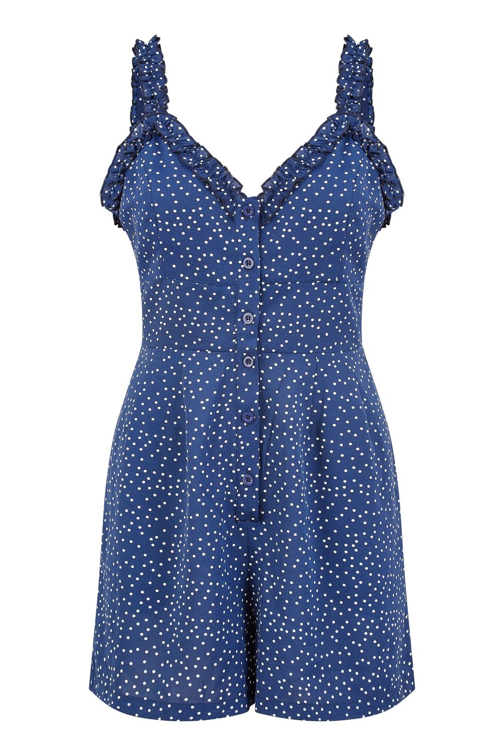 Mela Navy Spot Print Button Up Playsuit Mela