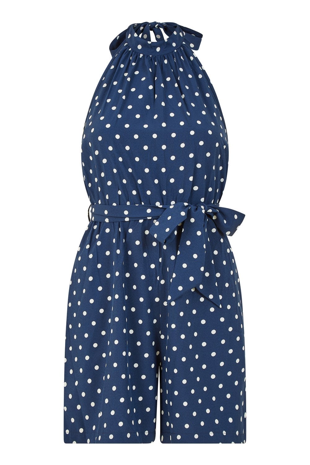 Mela Navy Spot Print Halter Neck Playsuit Mela