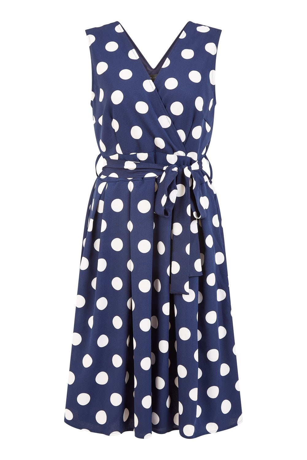 Mela Navy Spot Print Wrap Over Skater Dress Yumi