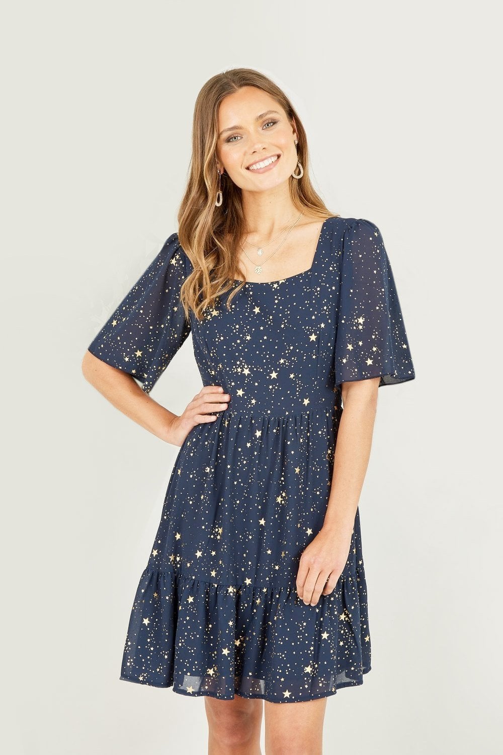 Mela Navy Star Print Skater Dress Yumi