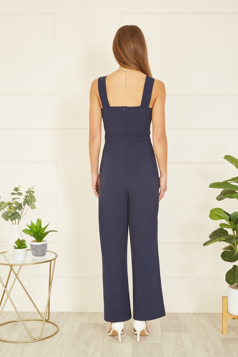 Mela Navy Stretch Jumpsuit with Buckle Details Mela