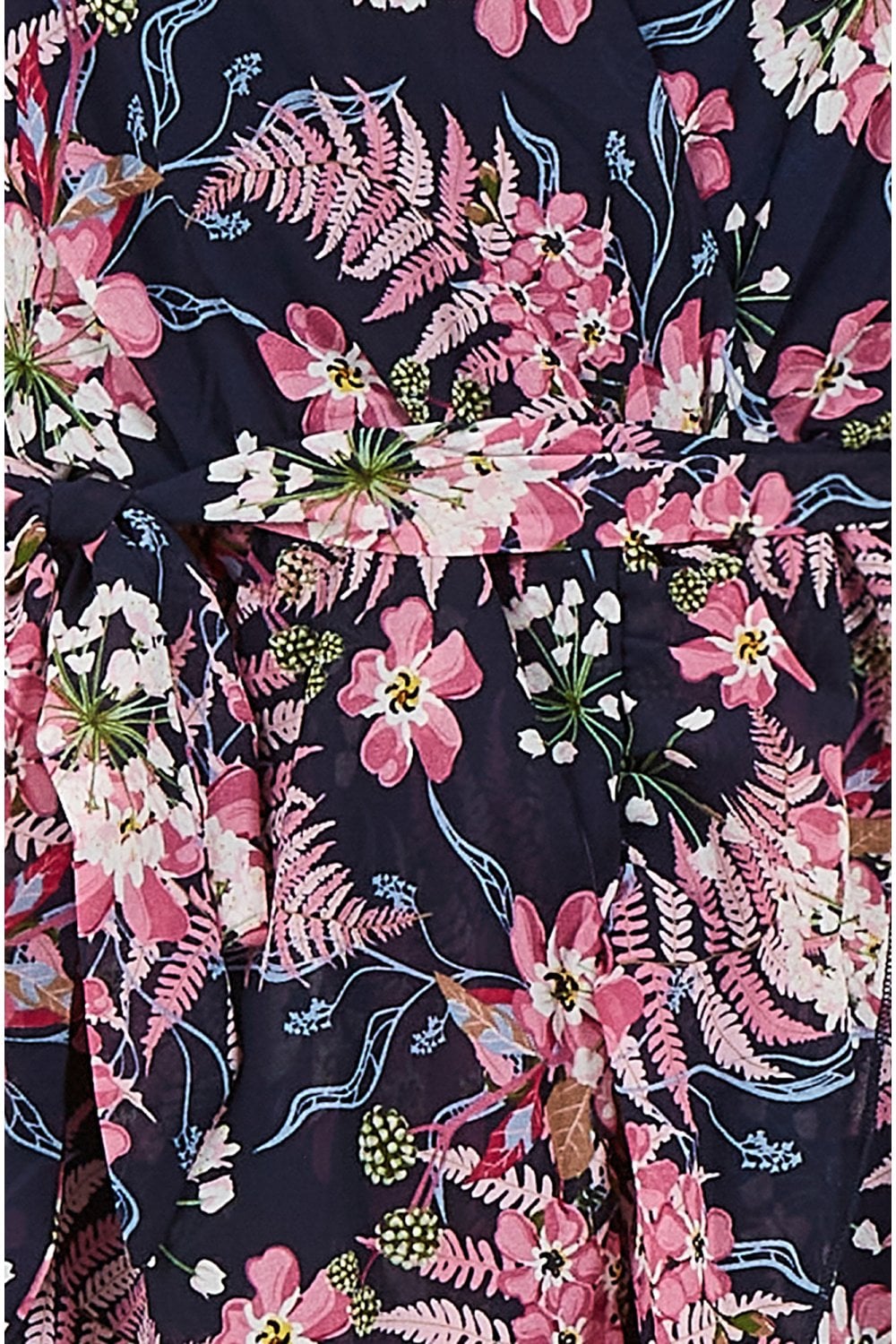 Mela Navy Tropical Floral Wrap Front Midi Dress Mela