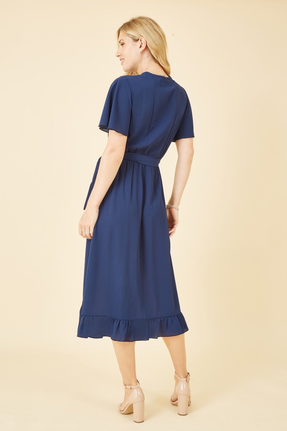 Mela Navy Wrap Over Frill Hem Dress Mela