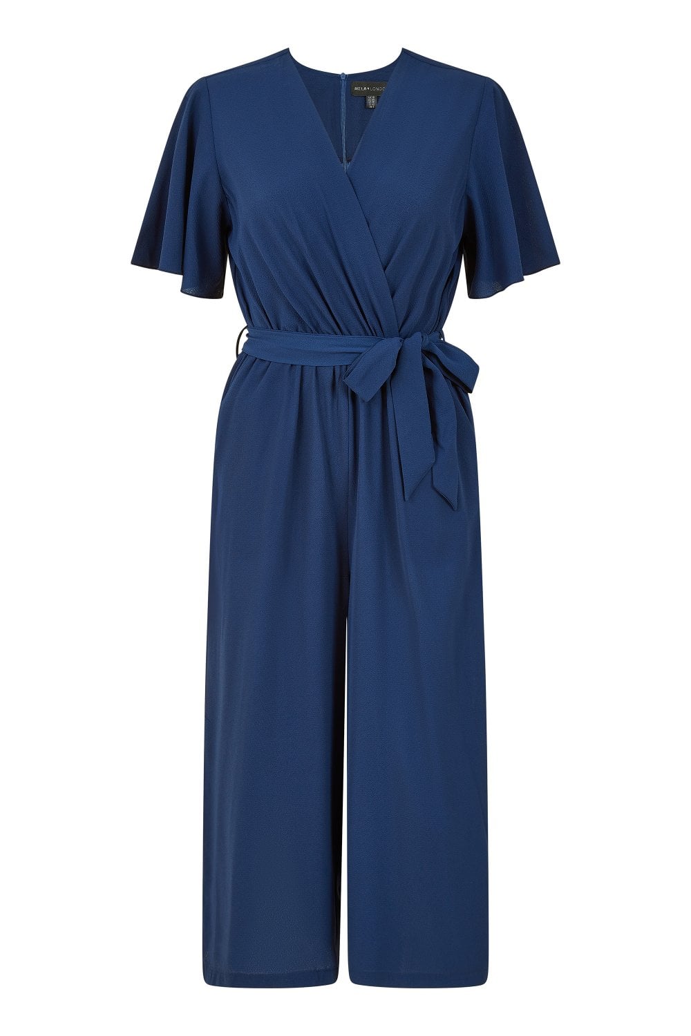 Mela Navy Wrap Over Jumpsuit With Angel Sleeves Yumi