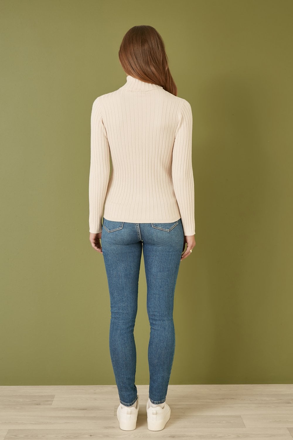 Mela Oatmeal Ribbed Knit Roll Neck Jumper Mela