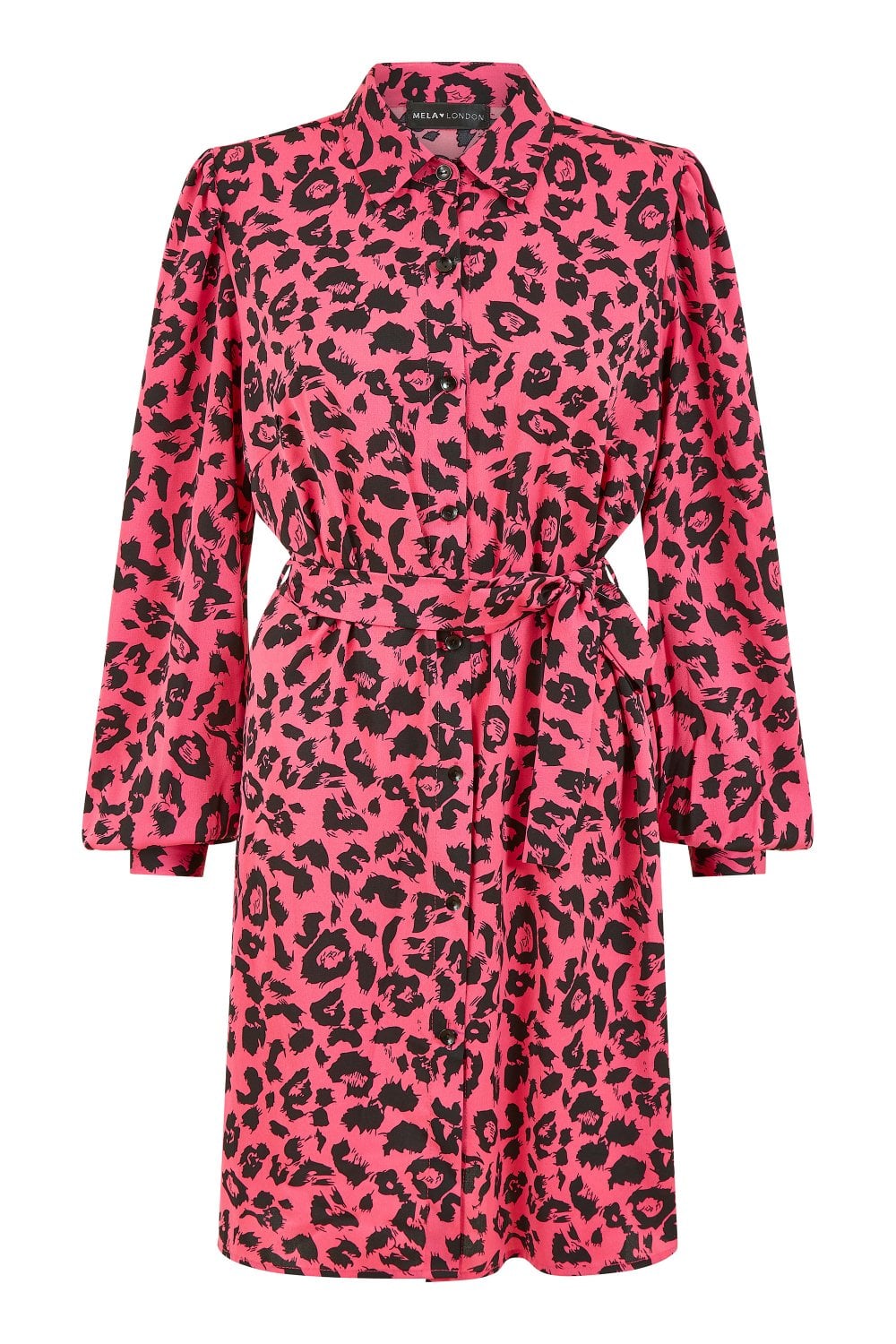 Mela Pink Animal Print Long Sleeve Shirt Dress Mela