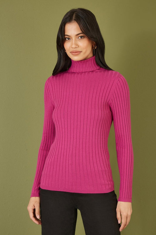 Mela Pink Ribbed Knit Roll Neck Jumper Mela