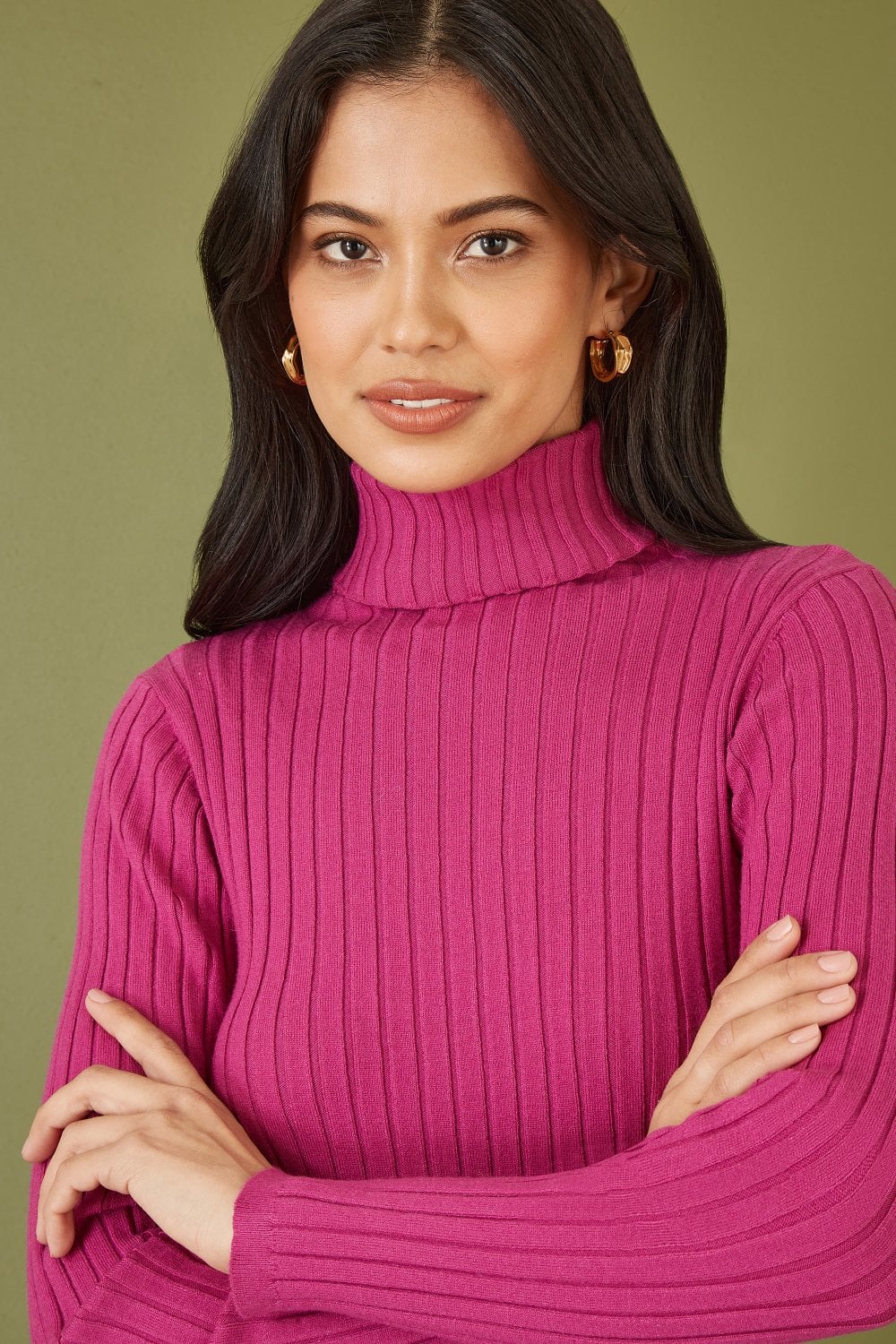 Mela Pink Ribbed Knit Roll Neck Jumper Mela