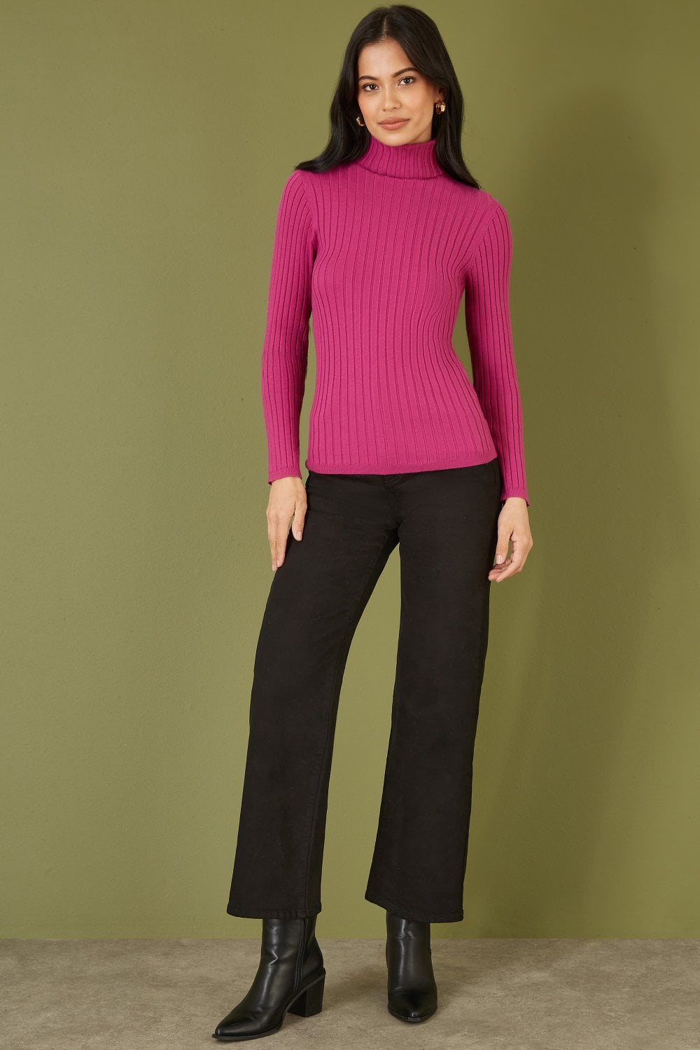 Mela Pink Ribbed Knit Roll Neck Jumper Mela