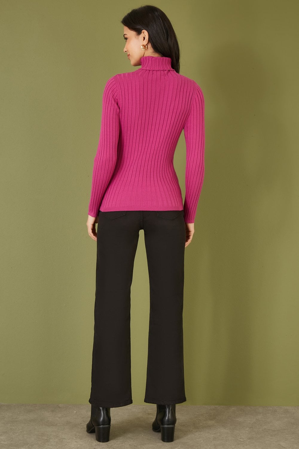 Mela Pink Ribbed Knit Roll Neck Jumper Mela