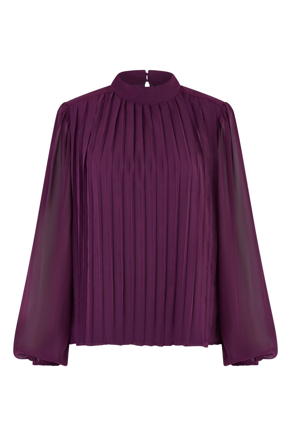 Mela Plum Pleated Long Sleeve Top With High Neck Yumi