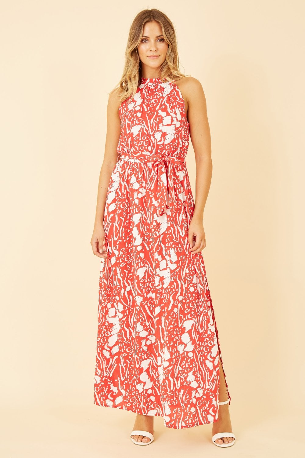 Mela Red Animal Print Halter Neck Maxi Dress Mela