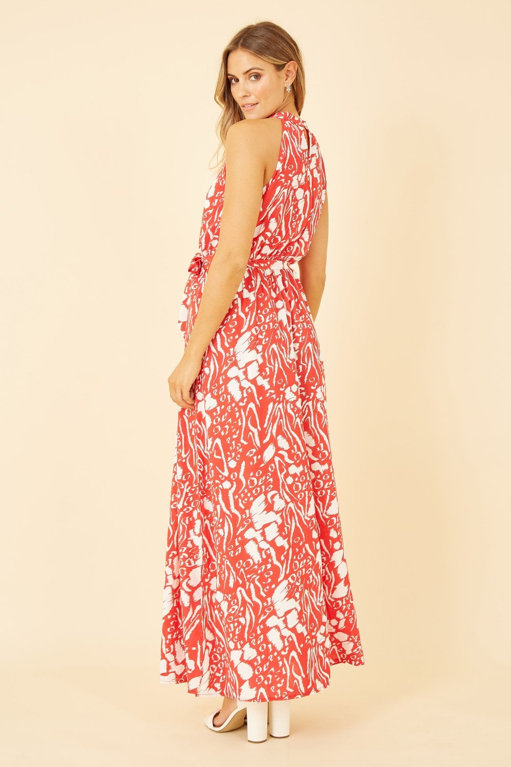 Mela Red Animal Print Halter Neck Maxi Dress Mela