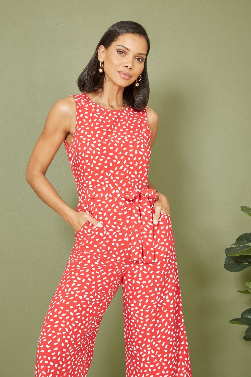 Mela Red Dash Print Culotte Jumpsuit Mela