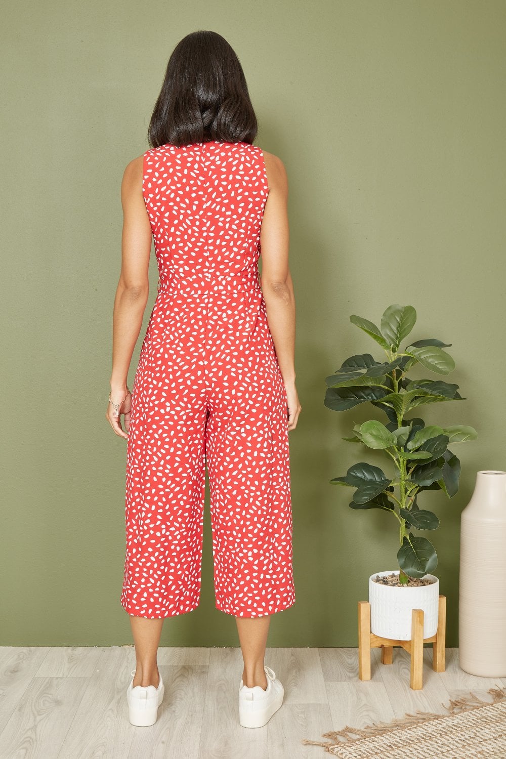 Mela Red Dash Print Culotte Jumpsuit Mela