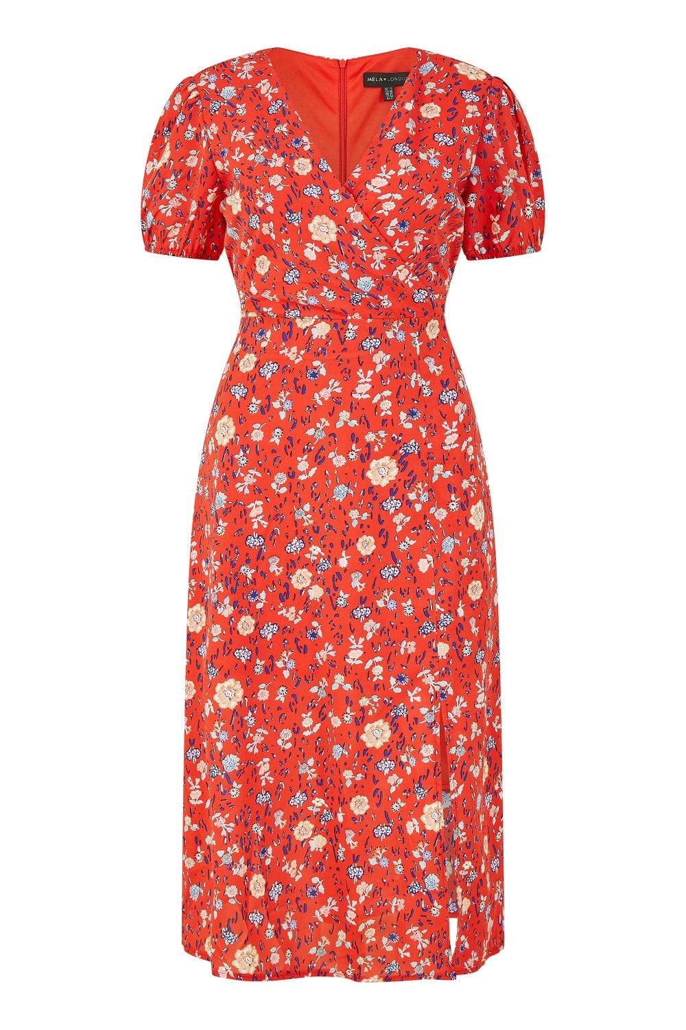 Mela Red Floral Midi Tea Dress Mela