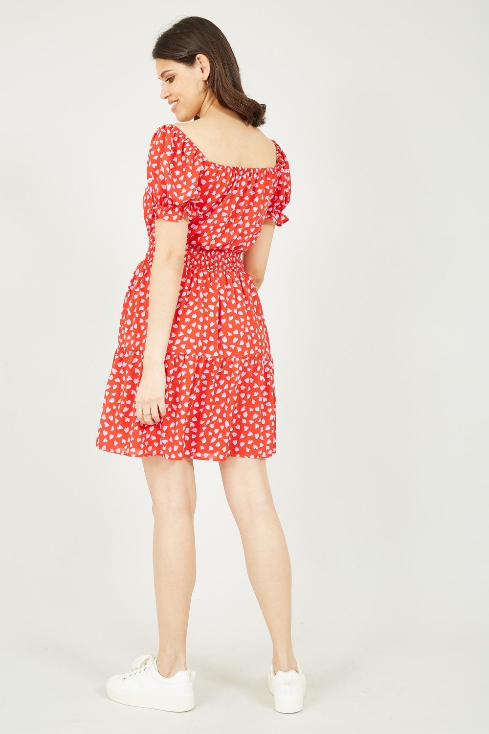 Mela Red Heart Printed Bardot Skater Dress Yumi