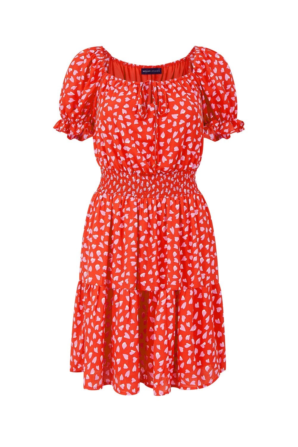 Mela Red Heart Printed Bardot Skater Dress Yumi