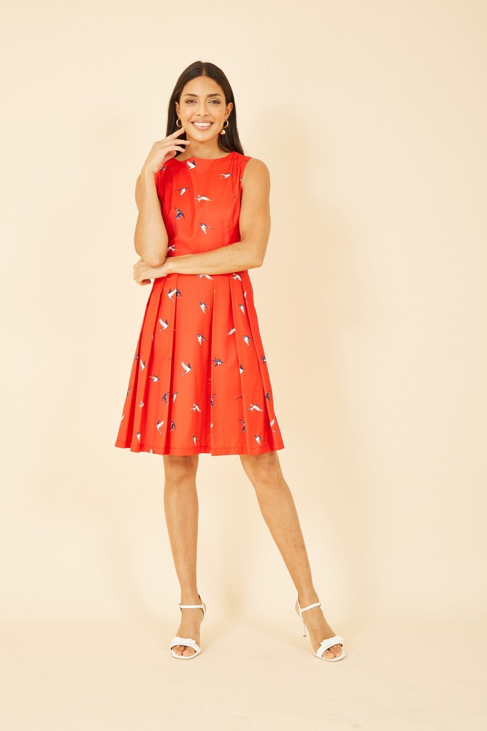 Mela Red Swallow Print Skater Dress Mela