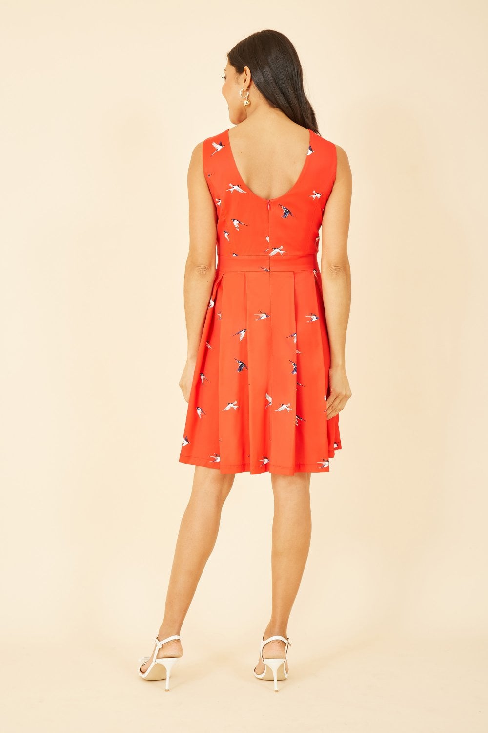 Mela Red Swallow Print Skater Dress Mela