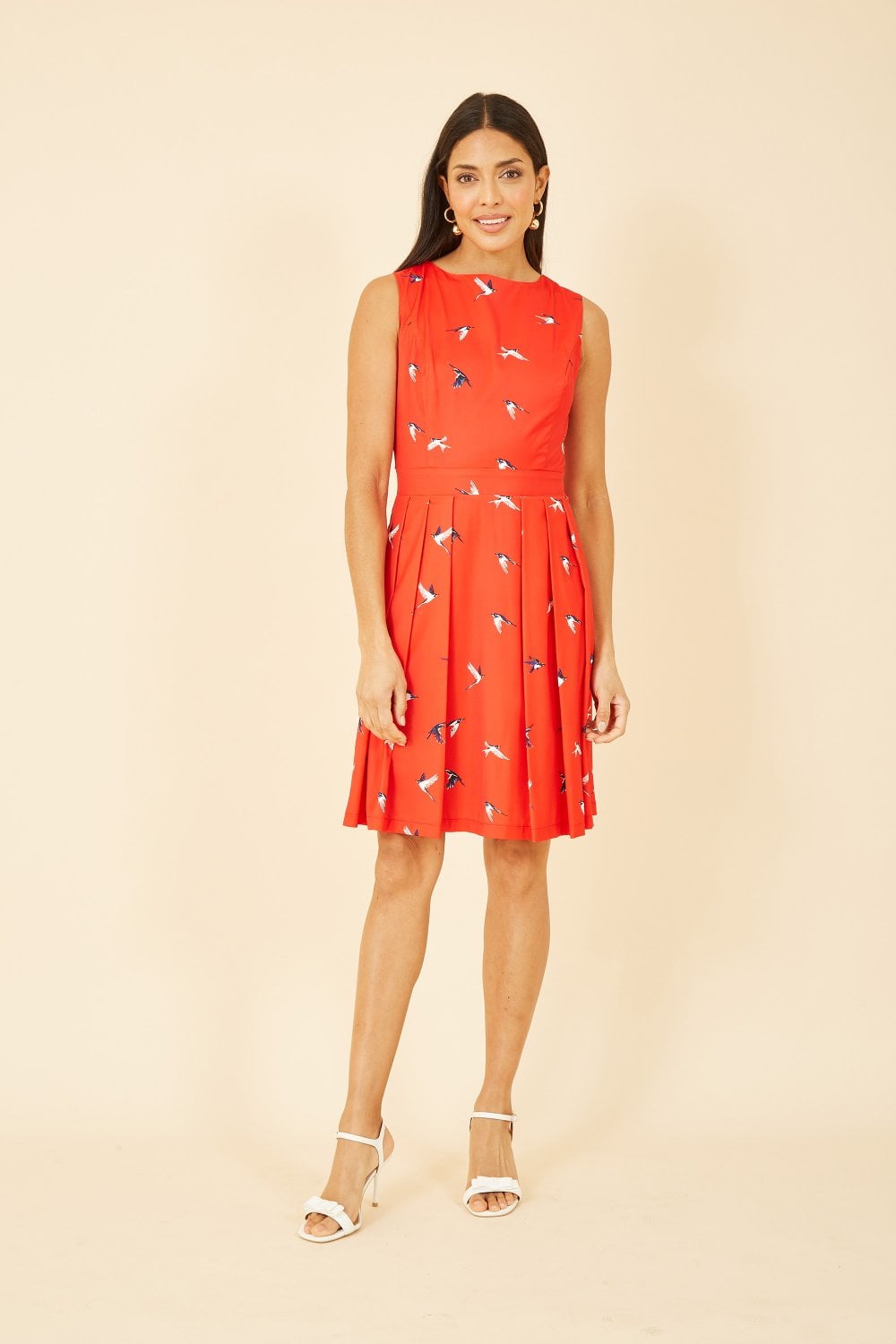 Mela Red Swallow Print Skater Dress Mela