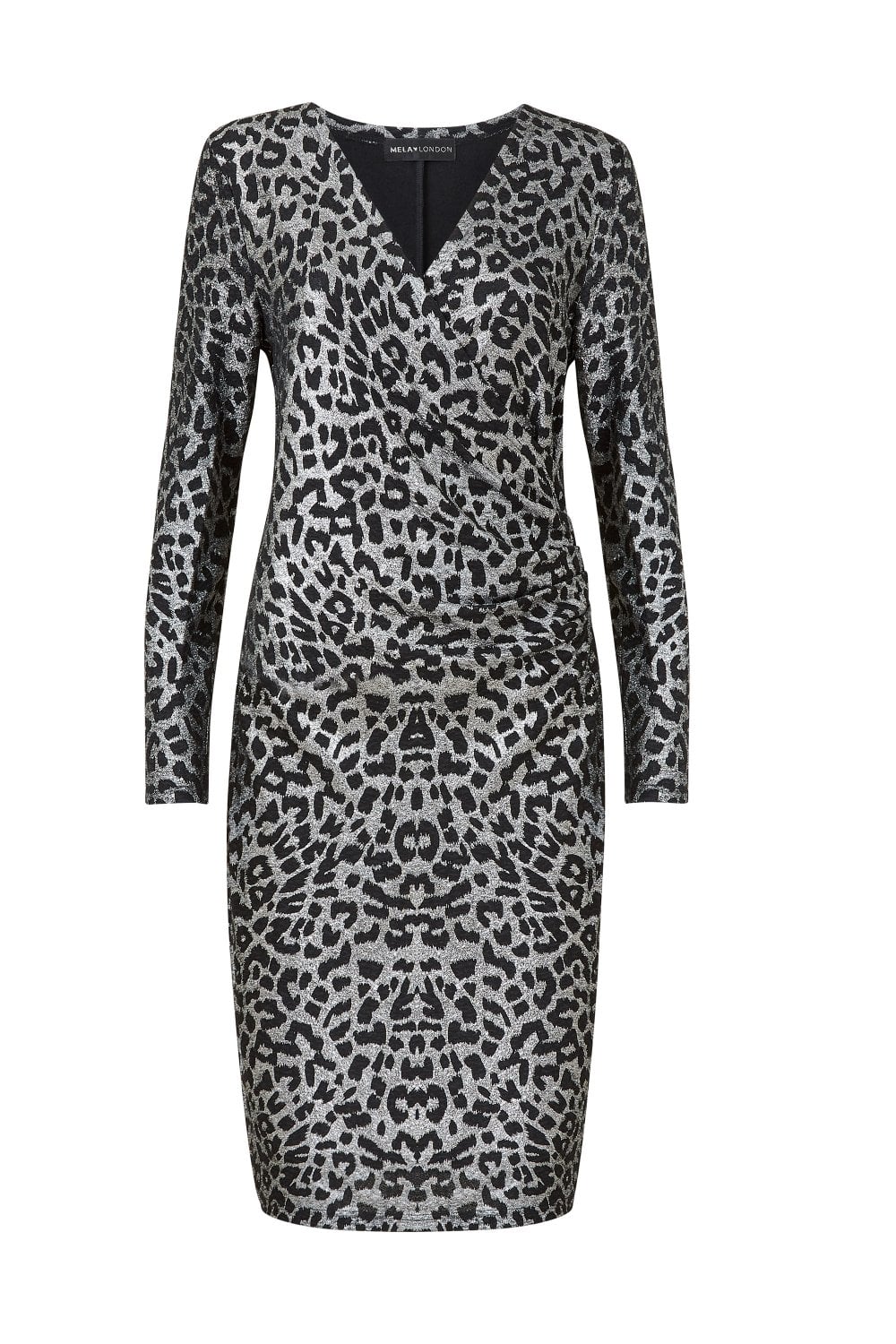 Mela Silver Leopard Print Bodycon Midi Dress Yumi